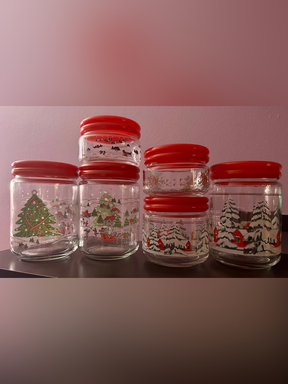 Vintage KIG Christmas Glass Jars - set of 6